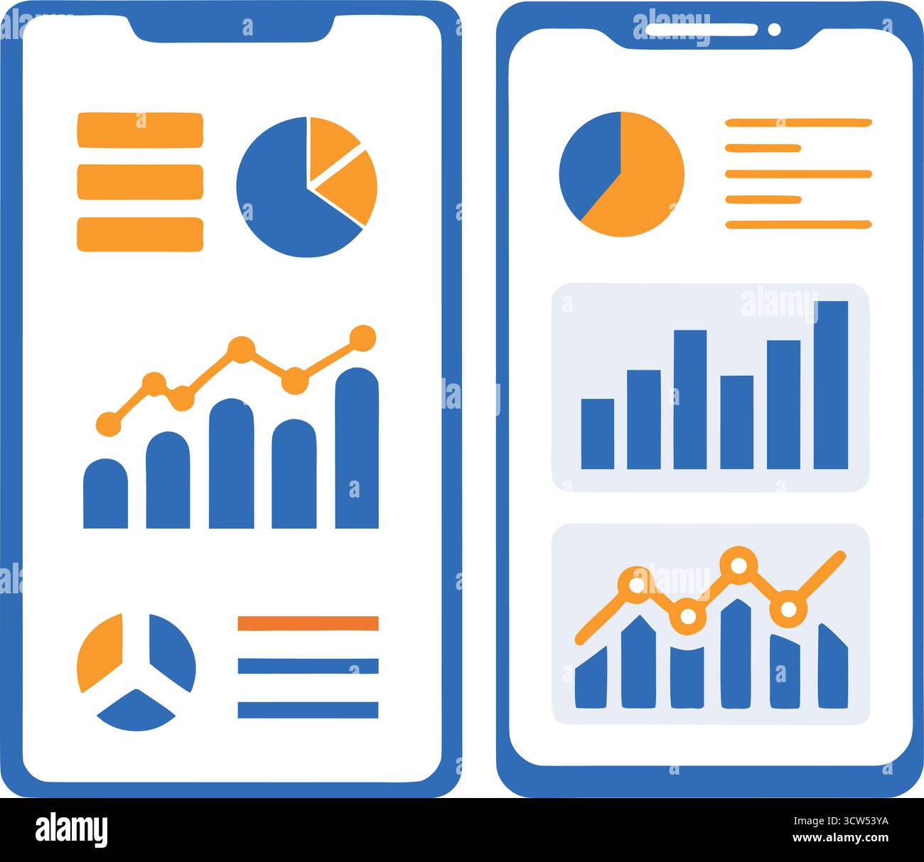 Visualisieren Sie Ihren Erfolg mit dynamischen Diagrammen zu mobilen Apps, die Wachstum und datenbasierte Erkenntnisse in einem modernen Stil darstellen. Stock Vektor