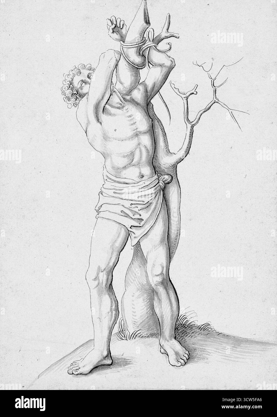 Jörg Schweiger - (um 1470/80 in Augsburg geboren und am 18. April 1533 in Basel gestorben) - Märtyrer an einen Baum gebunden Stockfoto