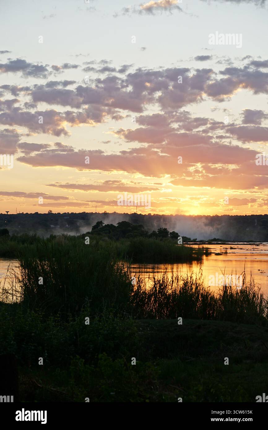 Sambia Victoria Falls Blick Auf Den Sonnenuntergang Stockfoto