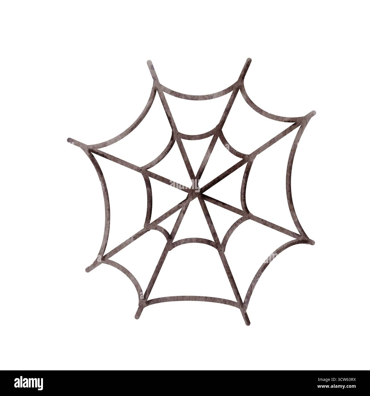 Aquarell Halloween Spinnennetz Illustration. Handgemalte schwarze Spinnennetz isoliert auf weiß. Ideal für Halloween-Karten, Dekoration oder gruseliges Design Stockfoto