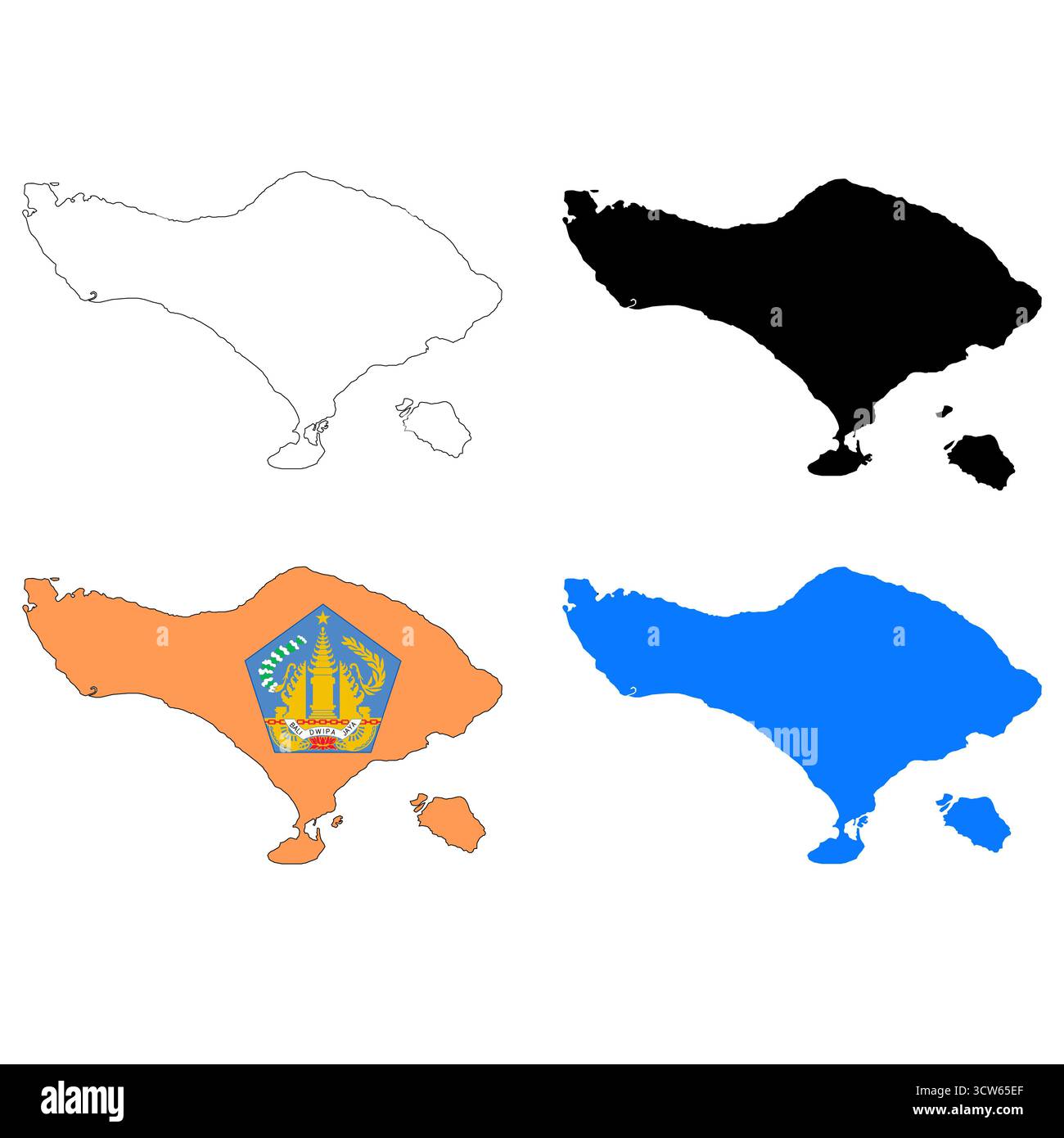 Bali Kartensymbol. Bali Karte Clipart. Bali Flag Karte Schild. Bali Indonesien – Übersicht. Flacher STYLE. Stockfoto