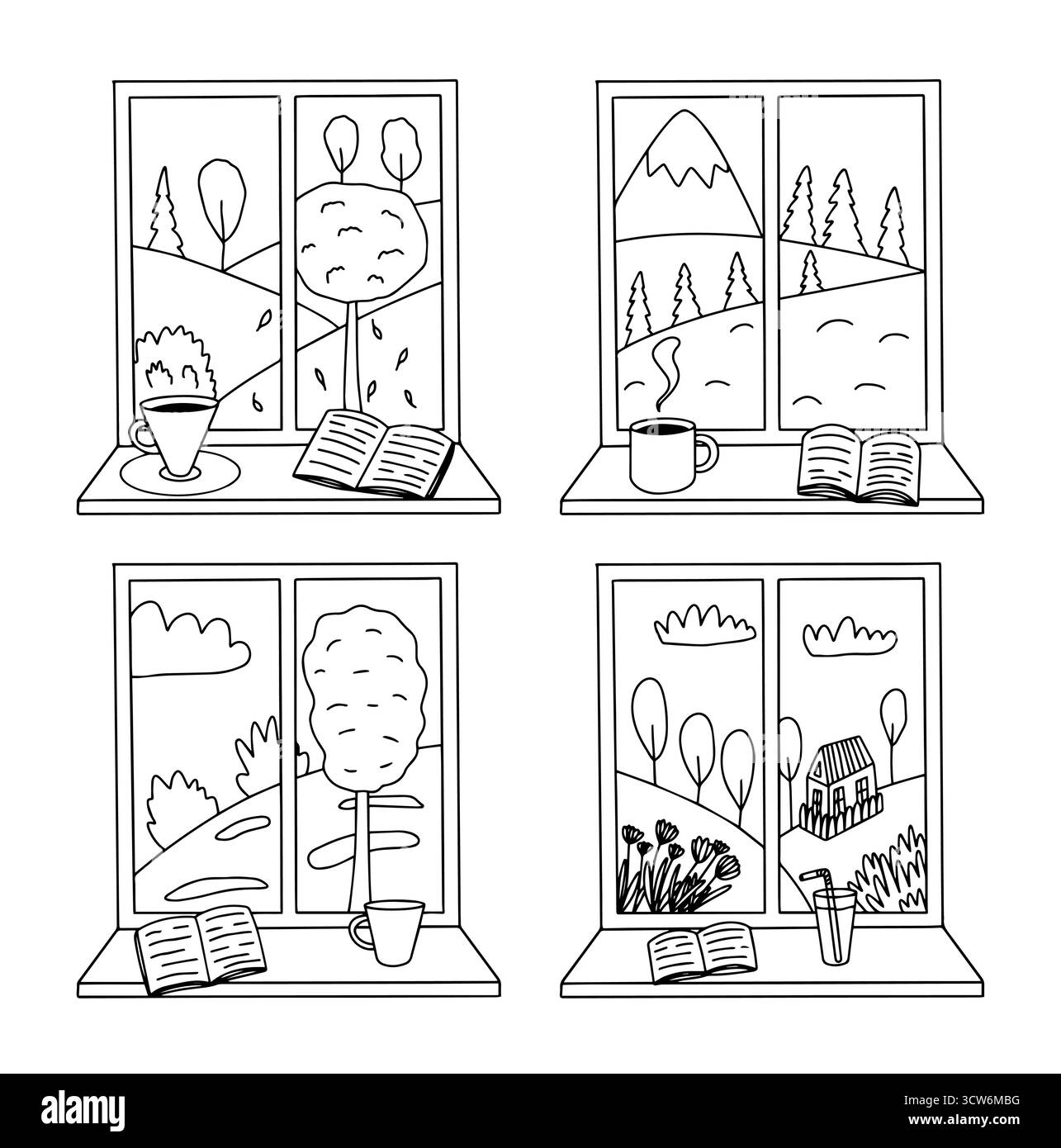 Fenster mit saisonalem Wetter Stock Vektor