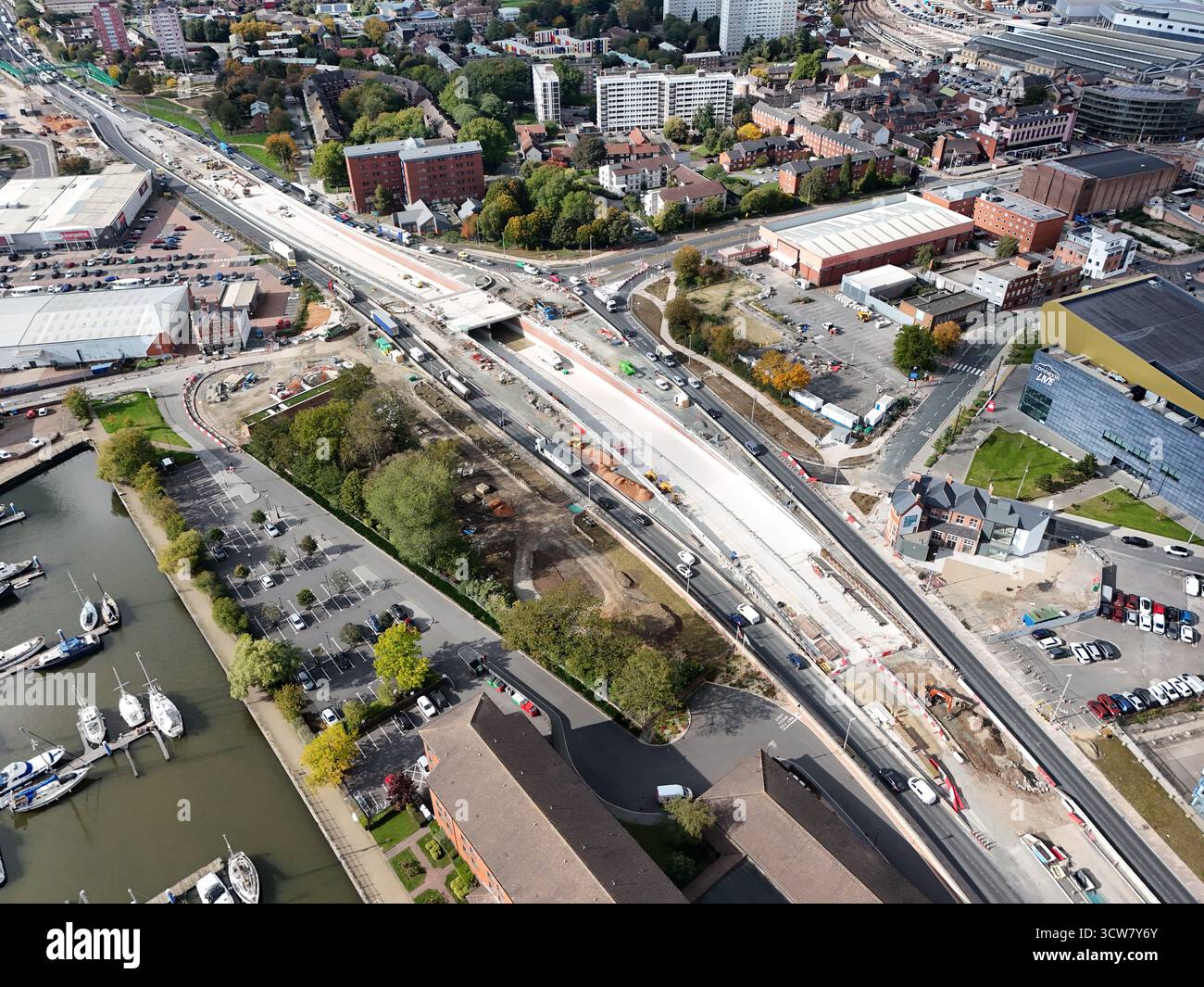 Luftaufnahme des A63 Clive Sullivan Way, Kingston upon Hull Stockfoto