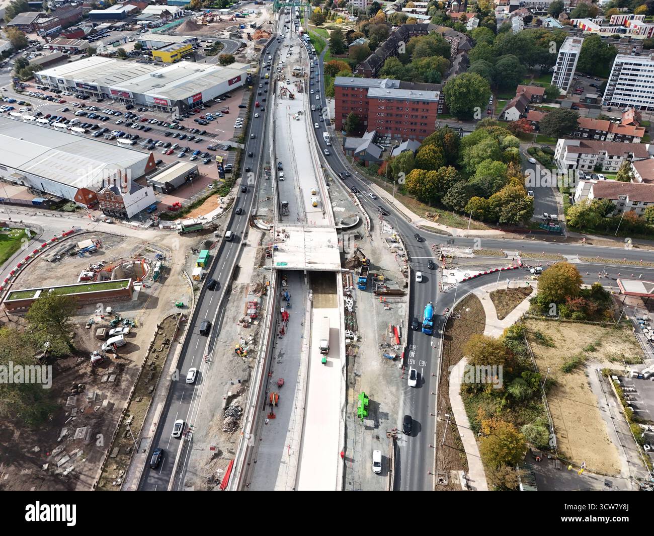Luftaufnahme des A63 Clive Sullivan Way, Kingston upon Hull Stockfoto