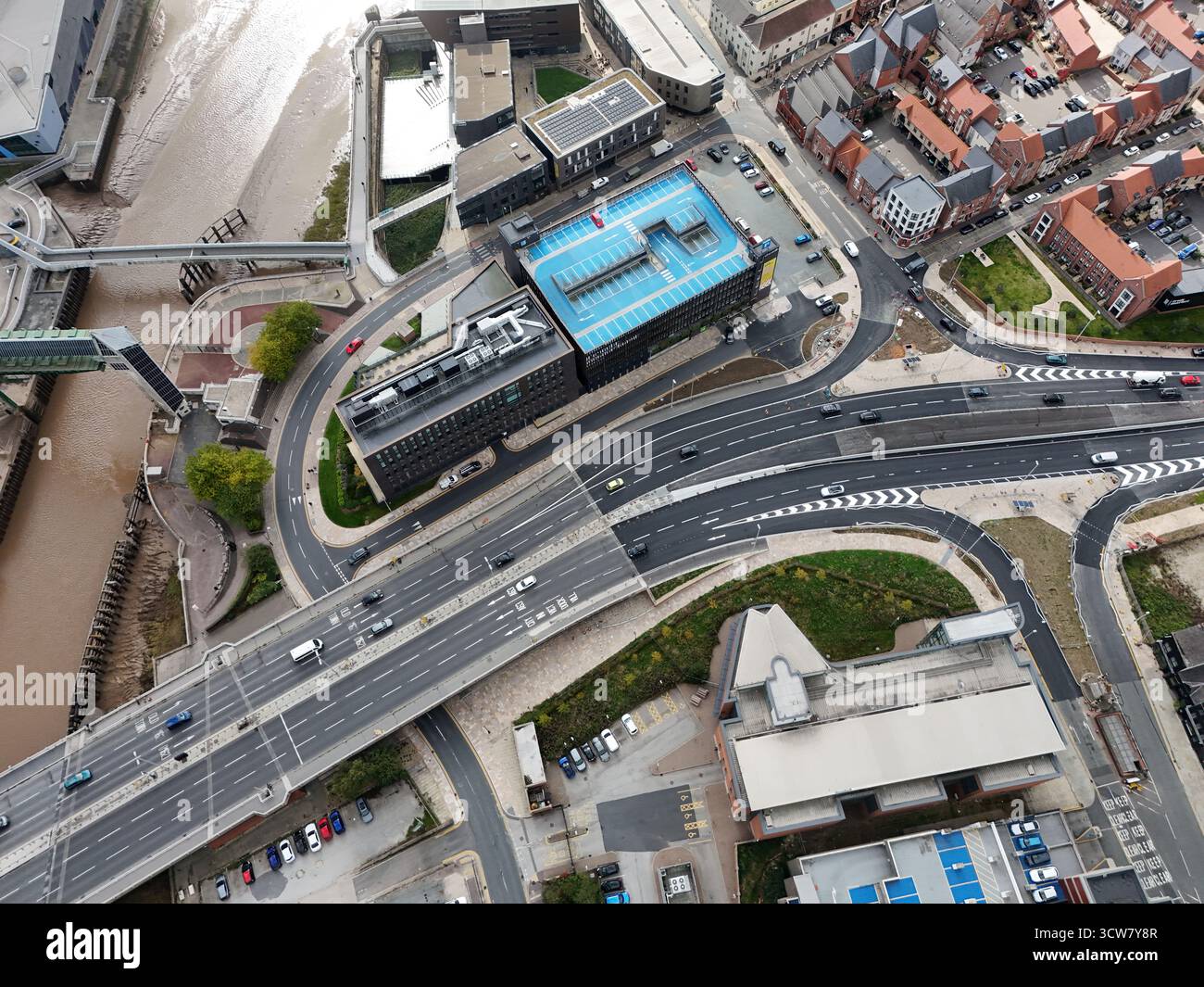 Luftaufnahme des A63 Clive Sullivan Way, Kingston upon Hull Stockfoto