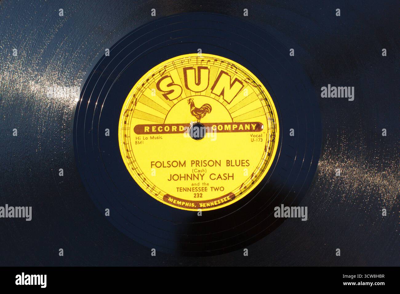 Johnny Cash Folsom Prison Blues Vintage 78 RPM Sun Record Company Rekord. Stockfoto