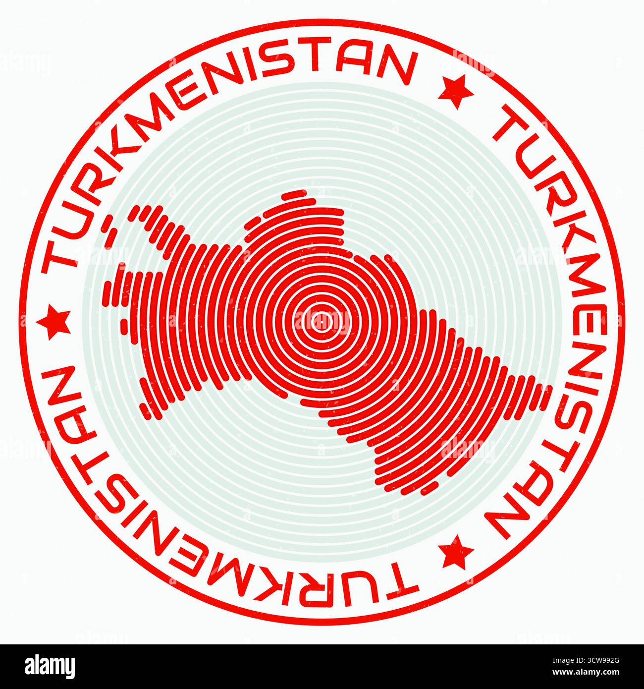 Turkmenistan Karte mit rundem Titel. Ländliche Ringe. Turkmenistan Text um die Landesgrenze. Kreative Vektorillustration. Stock Vektor