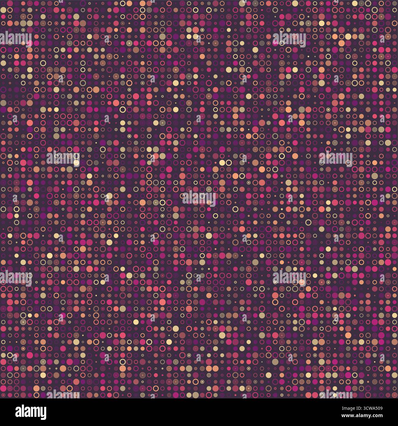 Abstrakter Hintergrund. Verschiedene Stilkreise in mehreren Farben. Stummgedämpfte Violettöne mit kontrastierendem Hintergrund. Unglaubliche Vektor-Illustration. Stock Vektor