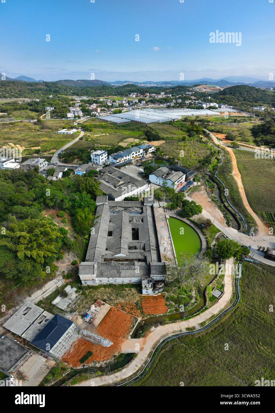 Luftaufnahmen von YE Yalais ehemaliger Residenz im Qiuchang Biyan Gebäude im Bezirk Huiyang, Stadt Huizhou Stockfoto