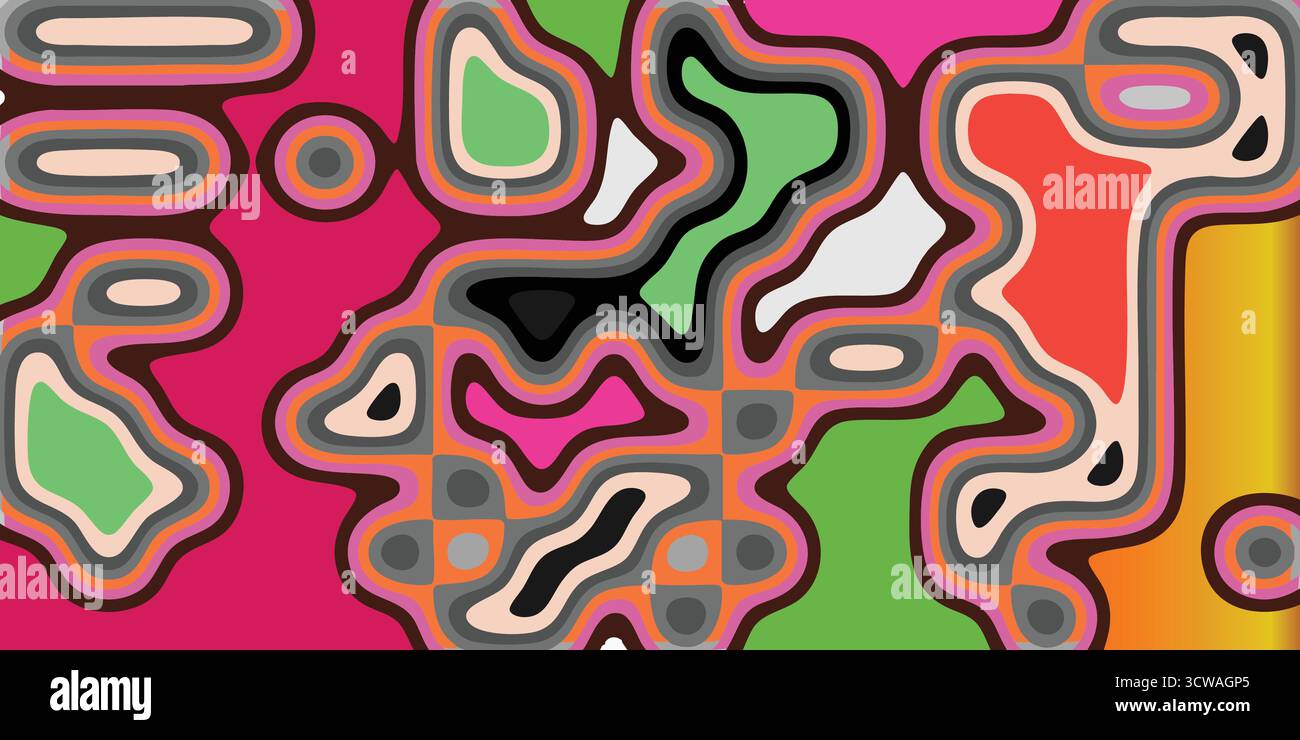Psychedelische Abstrakte Fließende Muster Hintergrund Lebendige Konturierte Labyrinth-Kunst Stock Vektor