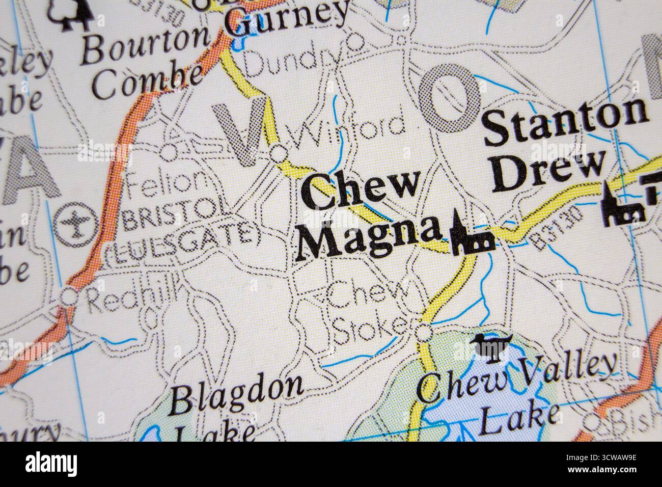 Chew Magna - England, Vereinigtes Königreich Farb-atlas Karte Ortsname der Region Stockfoto