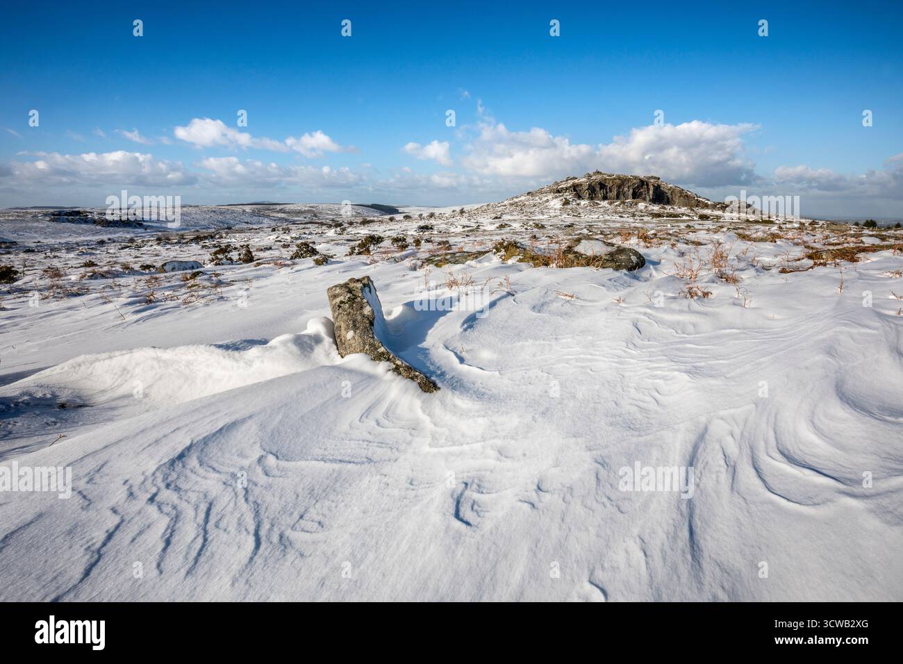 Cheesewring in Snow; Cornwall; Großbritannien Stockfoto
