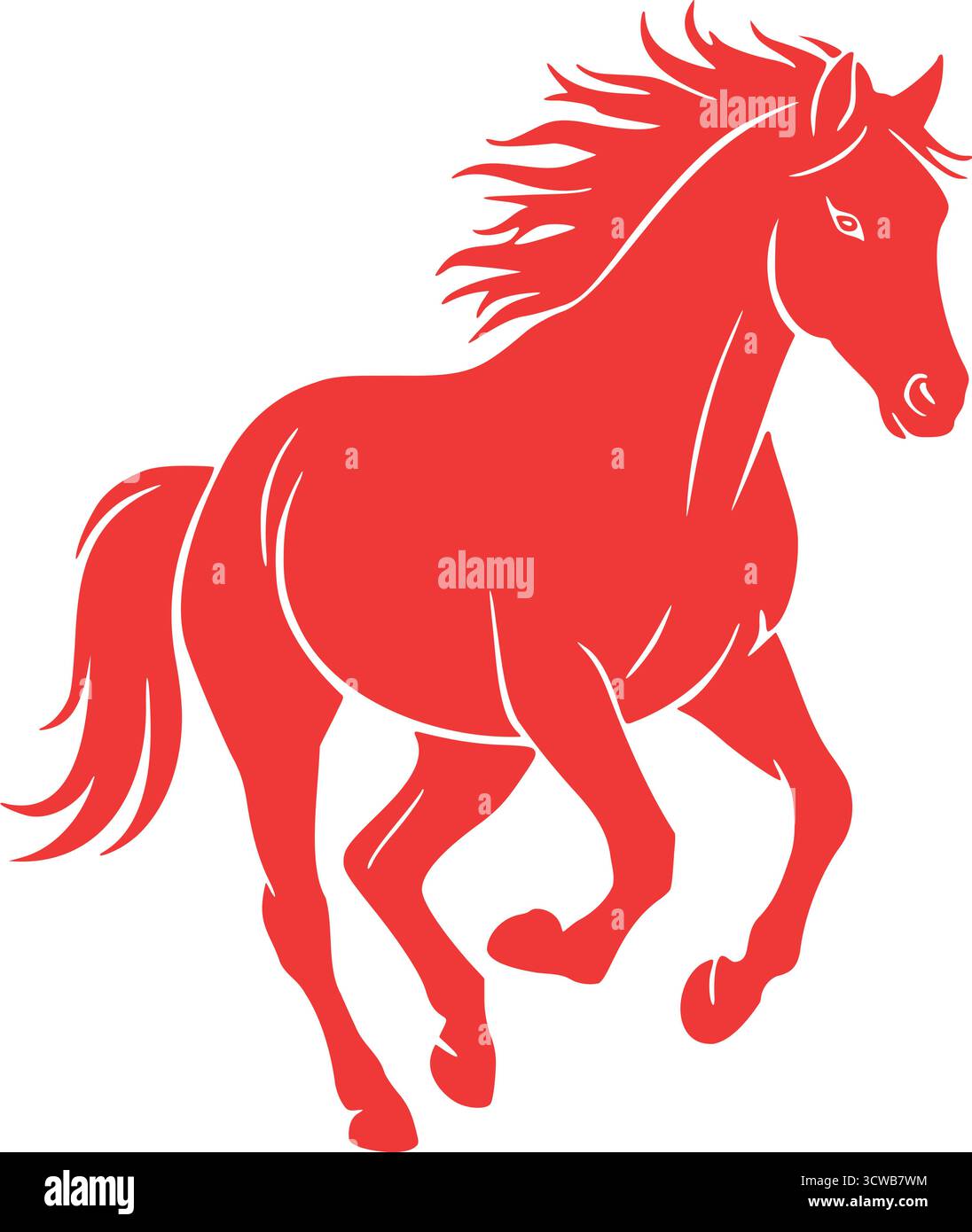 Die kräftige Silhouette des roten Pferdes fängt eine dynamische galoppierende Pose ein. Energiegeladenes Hengstdesign, wildes Laufen. Feines Reitsymbol, Illustration in voller Bewegung Stock Vektor