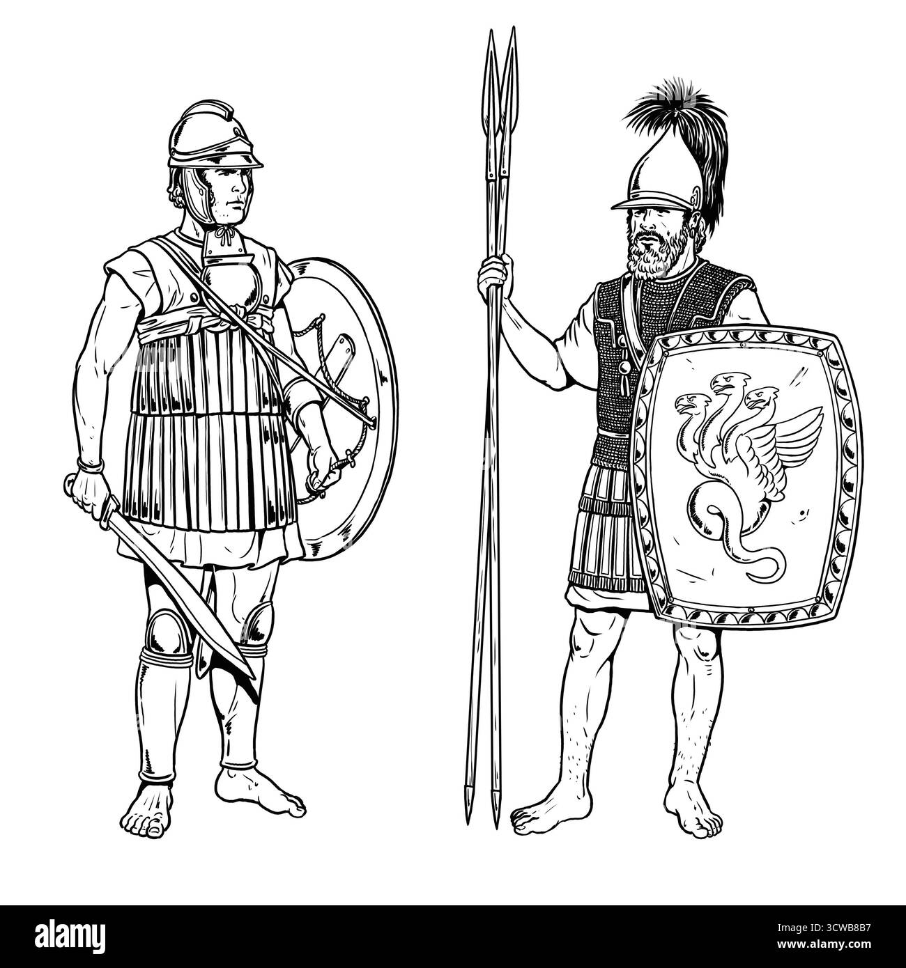 Alte nubische und ägyptische ptolemäische Krieger. Alte Kriege. Historische Zeichnung. Stockfoto