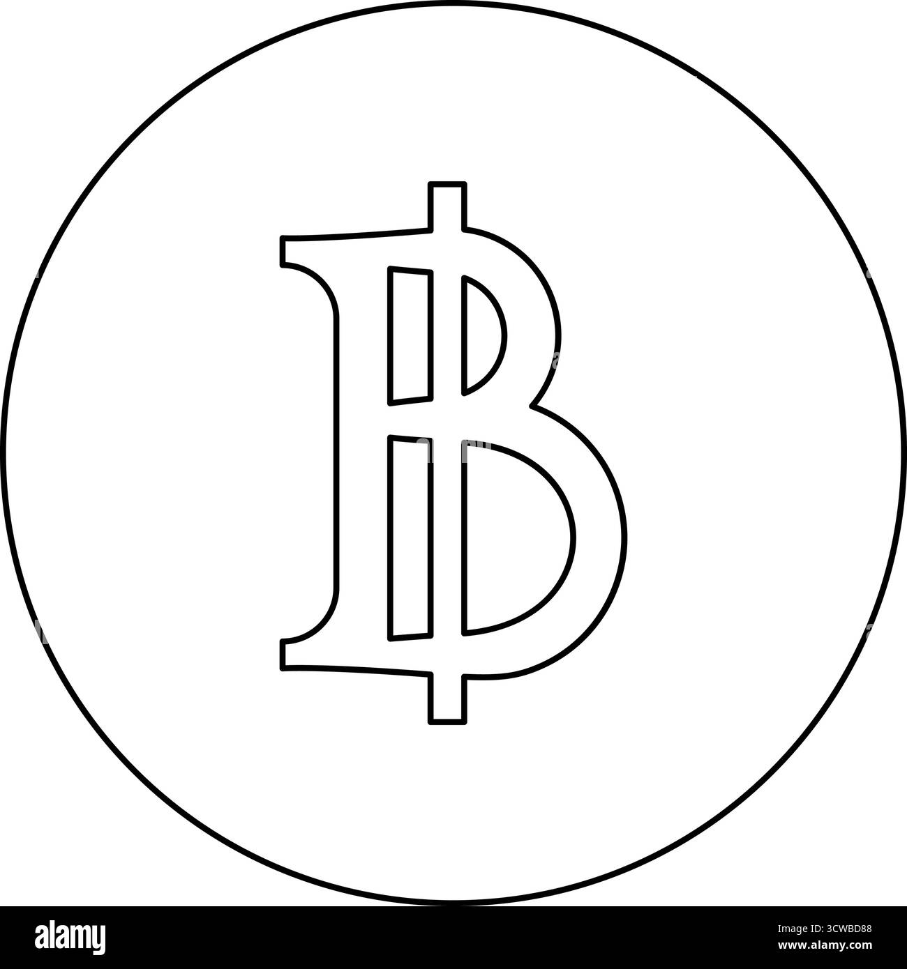 Währungssymbol Baht Symbol im Kreis rund schwarz Farbe Vektor Illustration Bild Umriss Kontur Linie dünn Stil einfach Stock Vektor