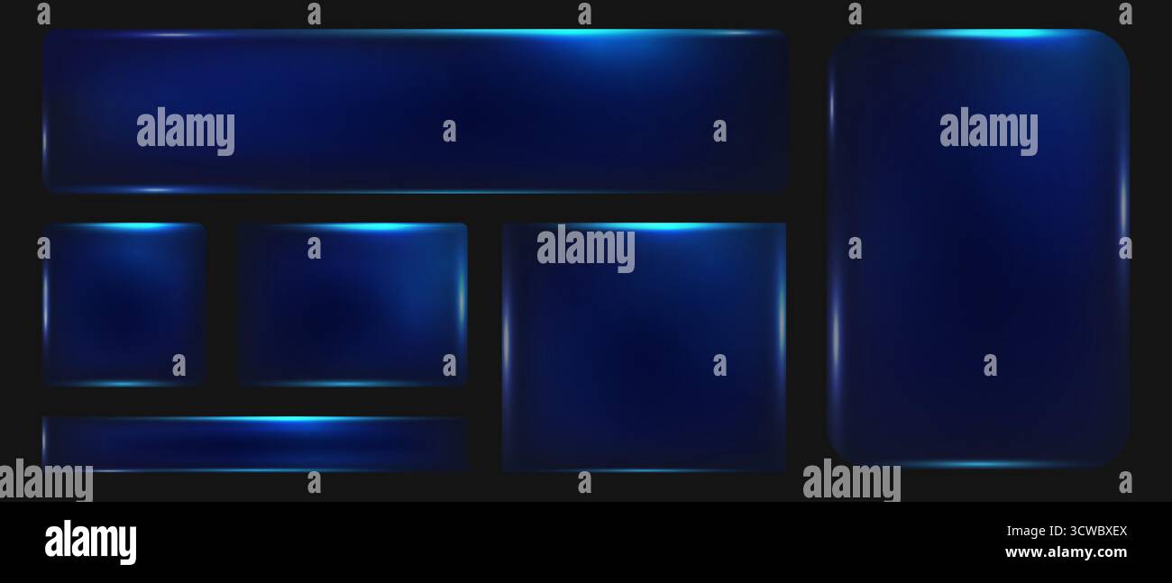Neonblaue Glasrahmen mit geometrischer Form Blende auf dunklem Hintergrund, Sammlung futuristischer hud hellblauer Rahmen Pudergröße Staub, Vektor Stock Vektor