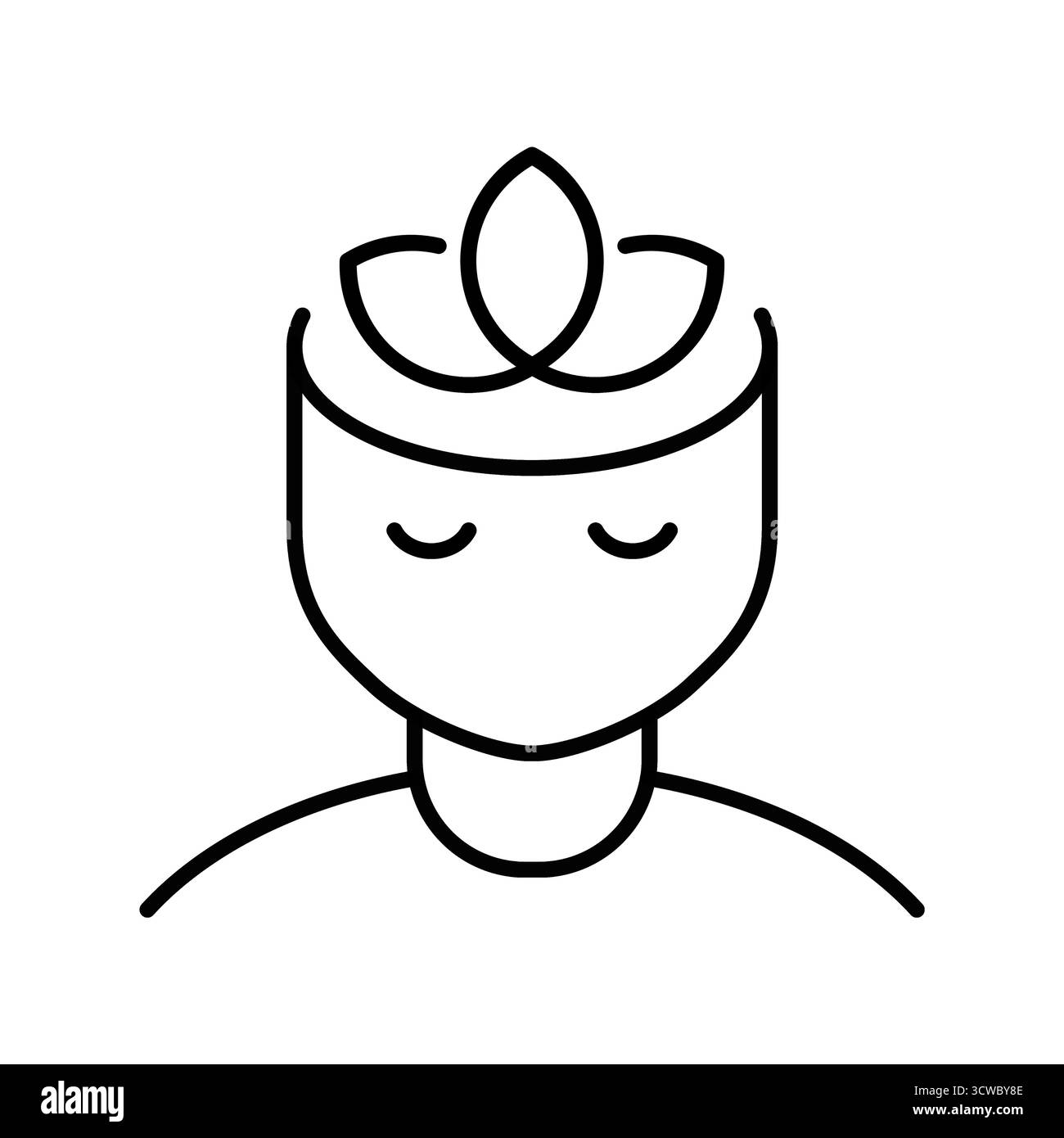 Eine ruhige Person mit einer Lotusblumenlinie. Symbol für Meditation, Achtsamkeit, Entspannung, Gleichgewicht und inneren Frieden. Begriffe von Yoga, Spiritualität Stock Vektor