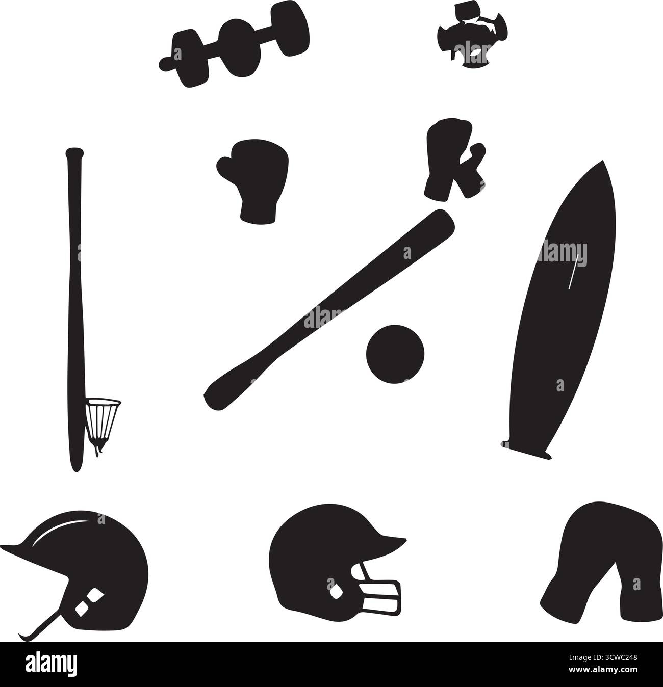 Sportausrüstung Silhouetten - Schwarz-weiß-Muster Stock Vektor