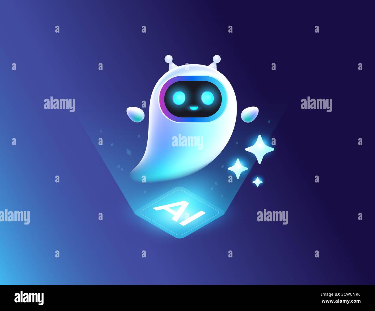 AI Agent 3D Charakterdesign - lächelnde abstrakte AI Agent Vektor Technologie Illustration Stock Vektor