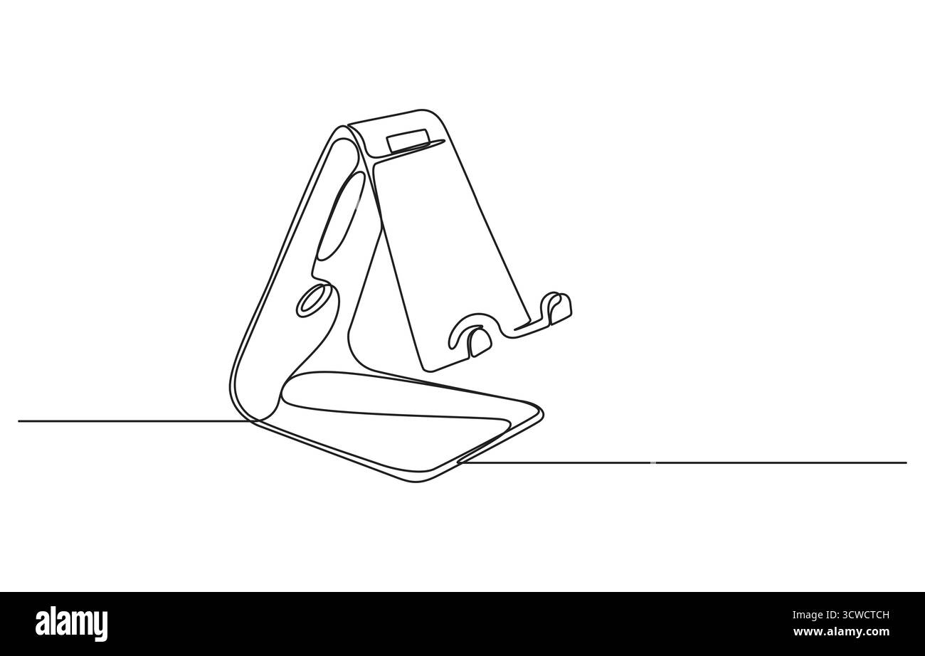 Minimalistische Line Art eines modernen Smartphone-Stands, Handyständer in einzeiliger Kunst Stock Vektor