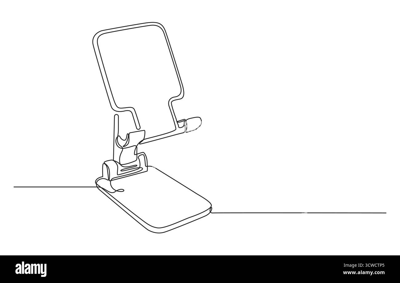 Minimalistische Line Art eines modernen Smartphone-Stands, Handyständer in einzeiliger Kunst Stock Vektor