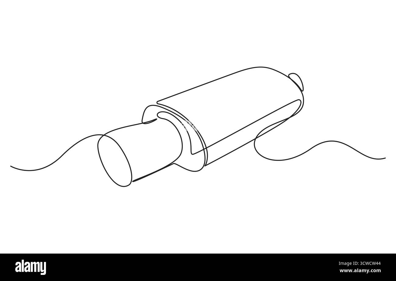Auto-Auspuff durchgehende eine Linie Kunst Zeichnung Vektor Illustration, Auto Auspuff Rohr und Katalysator System eine Linie Kunst Stock Vektor