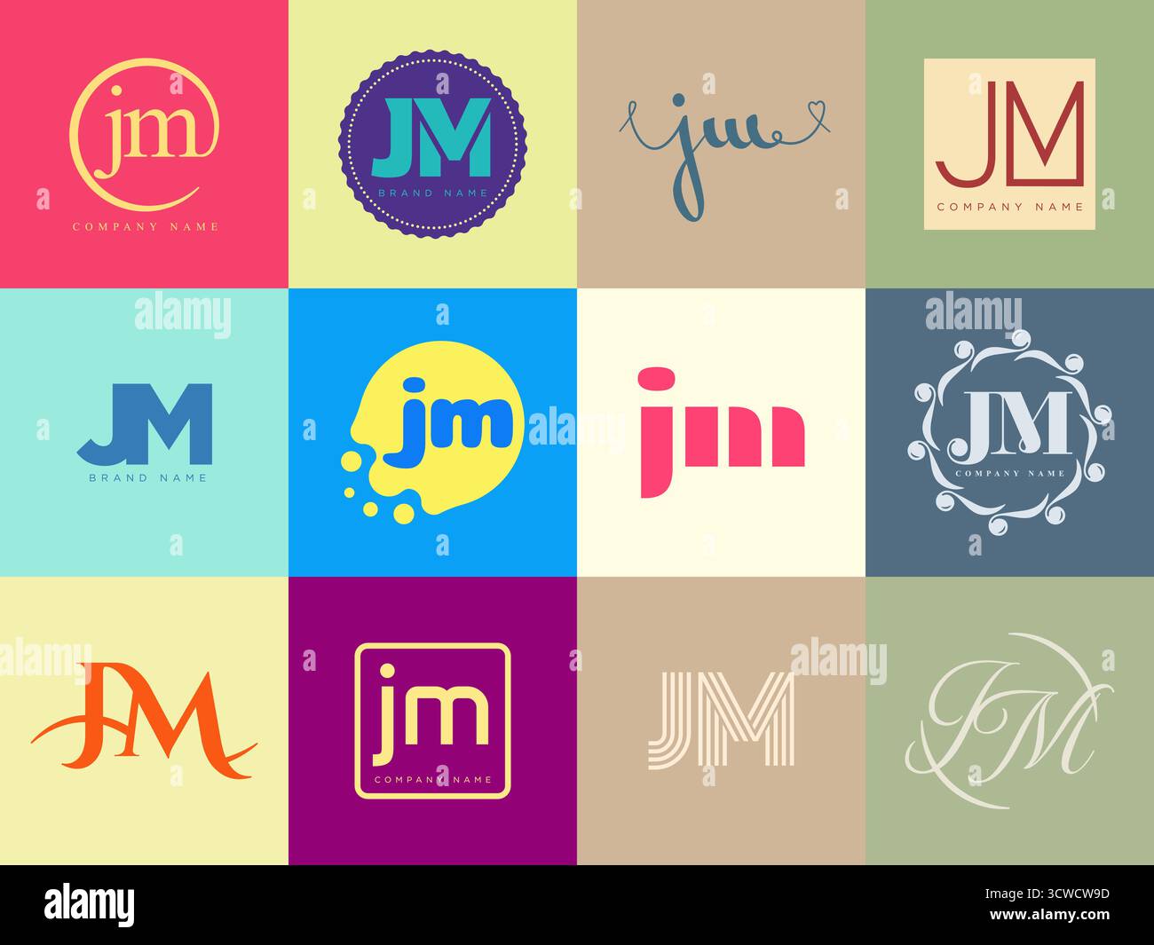 Unternehmensvorlage mit JM-Logo. Buchstaben j und m. Setzen Sie mit Designelementen verschiedene klassische Serifenschriftarten und modernen, auffälligen Text. Anfängliche Schriftart Stock Vektor