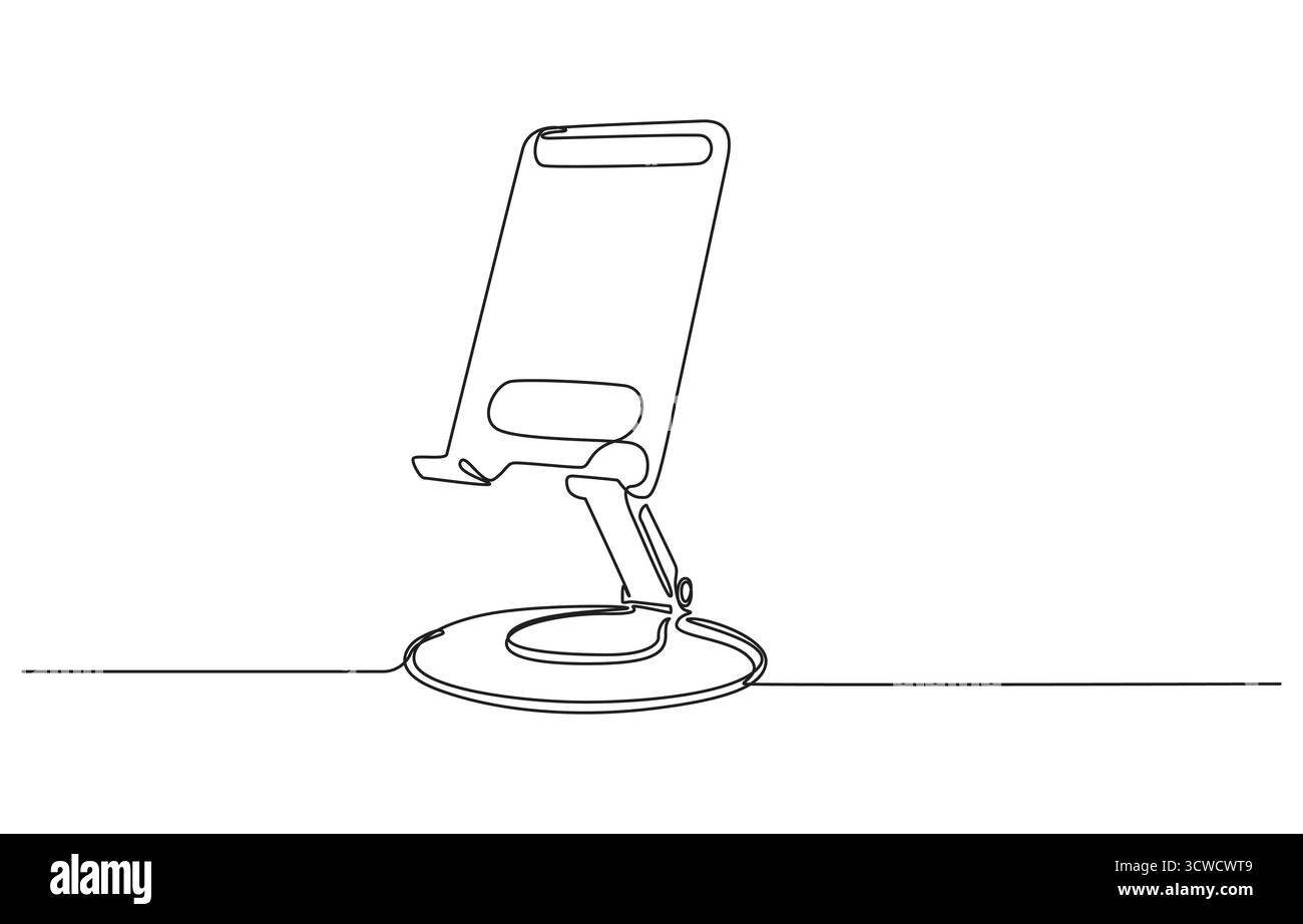 Minimalistische Line Art eines modernen Smartphone-Stands, Handyständer in einzeiliger Kunst Stock Vektor