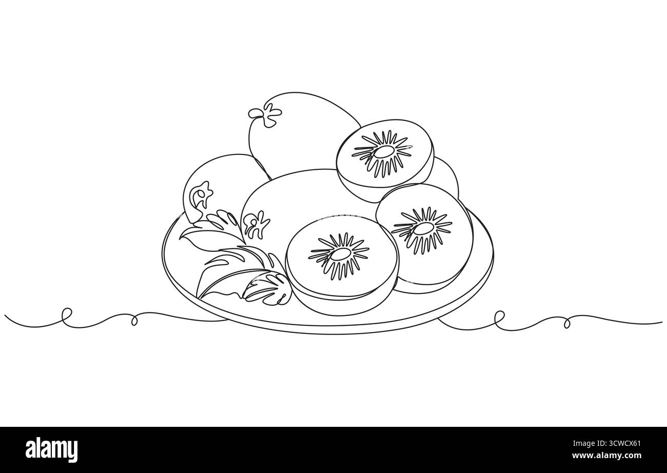 Eine Linie Kunst Kiwi Vektor Illustration. Line Art, eine durchgehende Linie, einfach, Kiwi Fruits kontinuierliche Line Art Zeichnung, Kiwi Fruit Line Zeichnung Stock Vektor