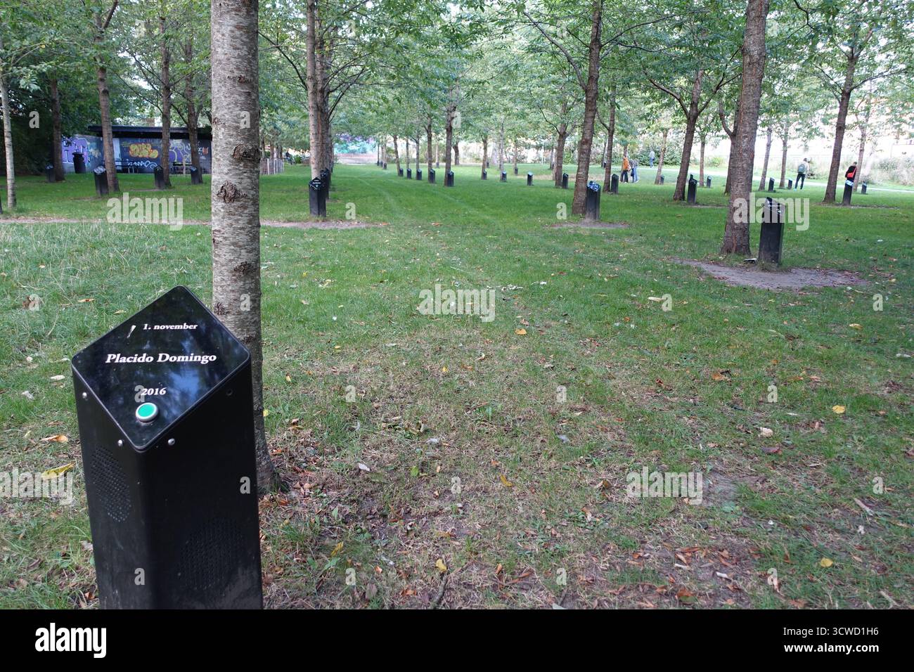 Der musikalische Garten in Aalborg, Dänemark, wo jeder Baum eine Hommage an einen Musiker darstellt, der zu hören ist Stockfoto