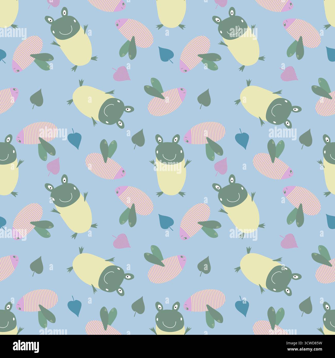 Lustige bunte Frösche und Bienen nahtlose Muster Stock Vektor