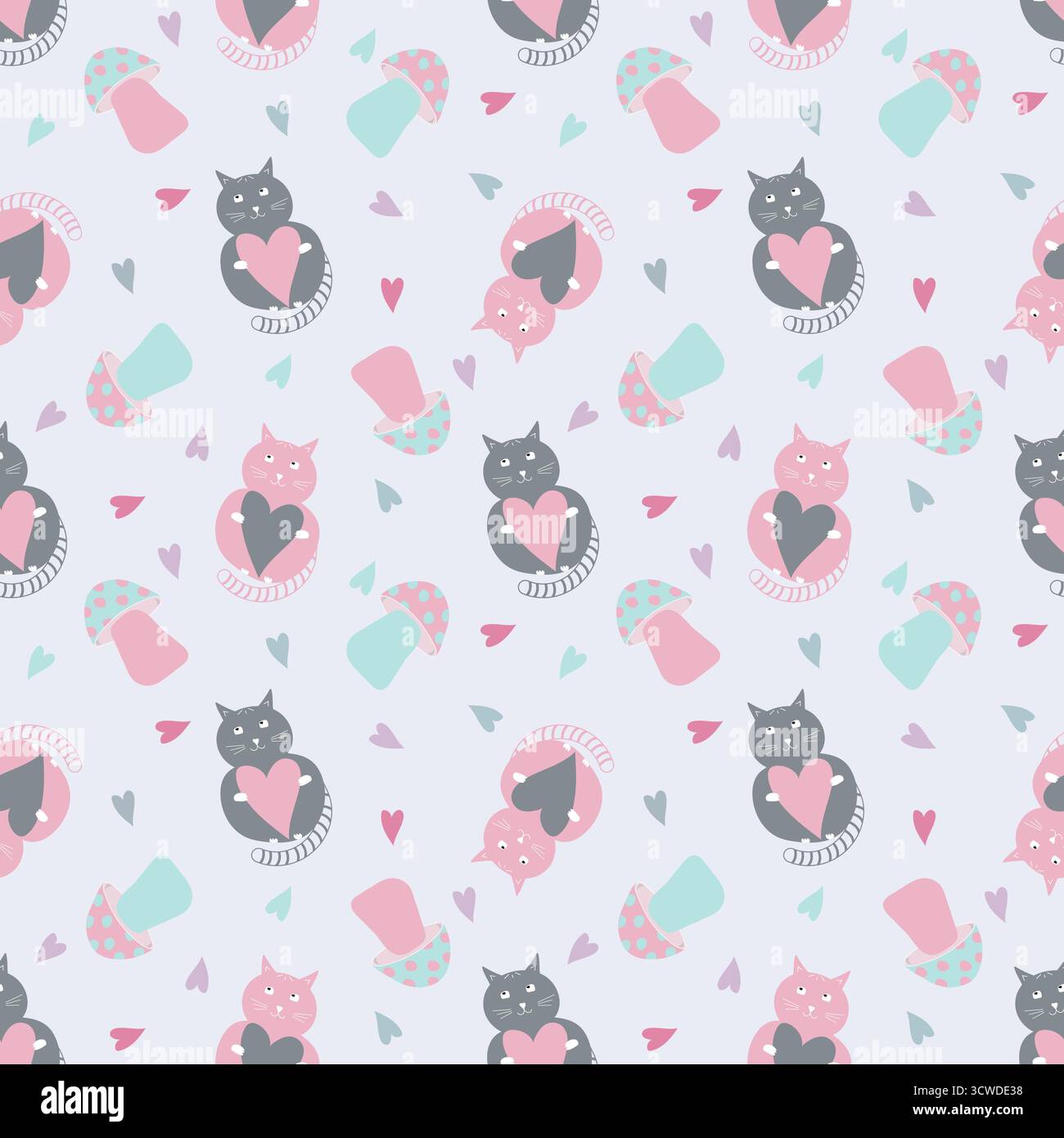 Süßes nahtloses Muster mit Katzen und Pilzen Stock Vektor