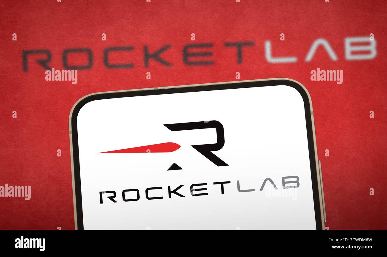 Rocket Lab Logo – öffentlich gehandelter Hersteller in der Luft- und Raumfahrt Stockfoto