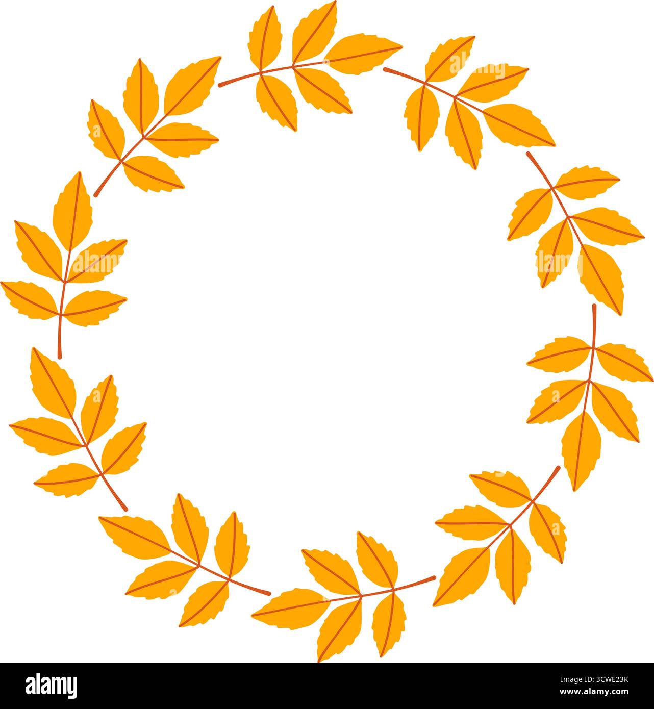 Einfacher Rahmen für Herbstblätter. Handgezeichneter trendiger flacher Stil isoliert auf transparentem Hintergrund. Runder Rahmen aus Herbstlaub. Ideal für Poster, Postkarten. Goldene Saison Hallo Herbst. Vektor Stock Vektor