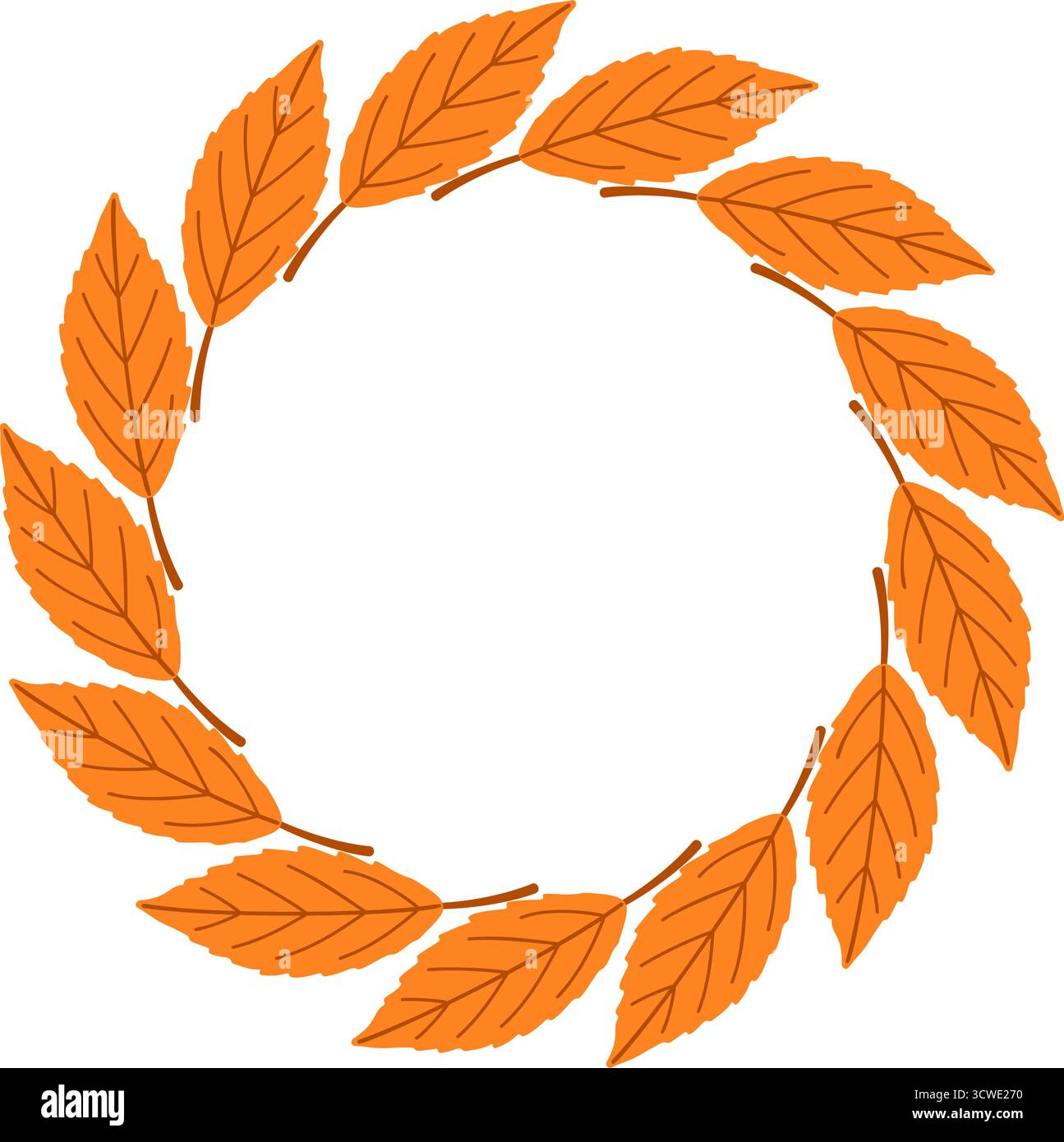 Einfacher Rahmen für Herbstblätter. Handgezeichneter trendiger flacher Stil isoliert auf transparentem Hintergrund. Runder Rahmen aus Herbstlaub. Ideal für Poster, Postkarten. Goldene Saison Hallo Herbst. Vektor Stock Vektor