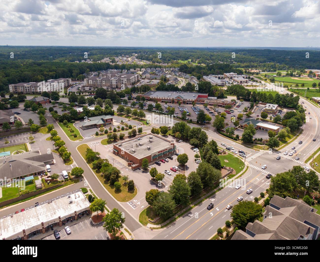 Blick auf das Heritage Viertel und den Golfplatz in Wake Forest, North Carolina Stockfoto
