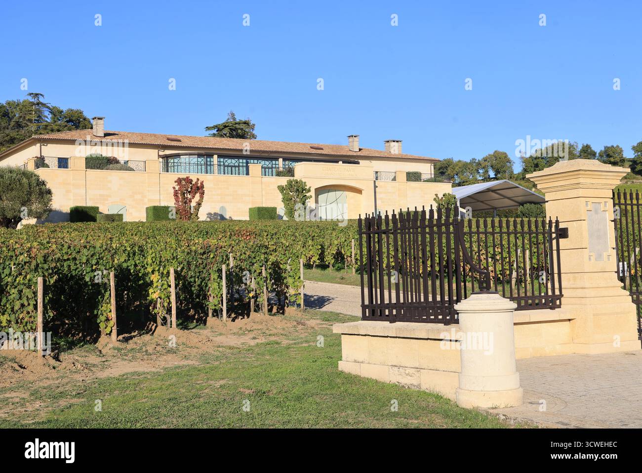 Saint-Emilion. Château Pavie, ein Weingut, dessen Wein ein Premier Grand Cru Classé A in den Saint-Emilion-Weinen ist. Gironde, Frankreich. Stockfoto Saint-Emilion. Château Pavie, ein Weingut, dessen Wein ein Premier Grand Cru Classé A in den Saint-Emilion-Weinen ist. Gironde, Frankreich. Stockfoto