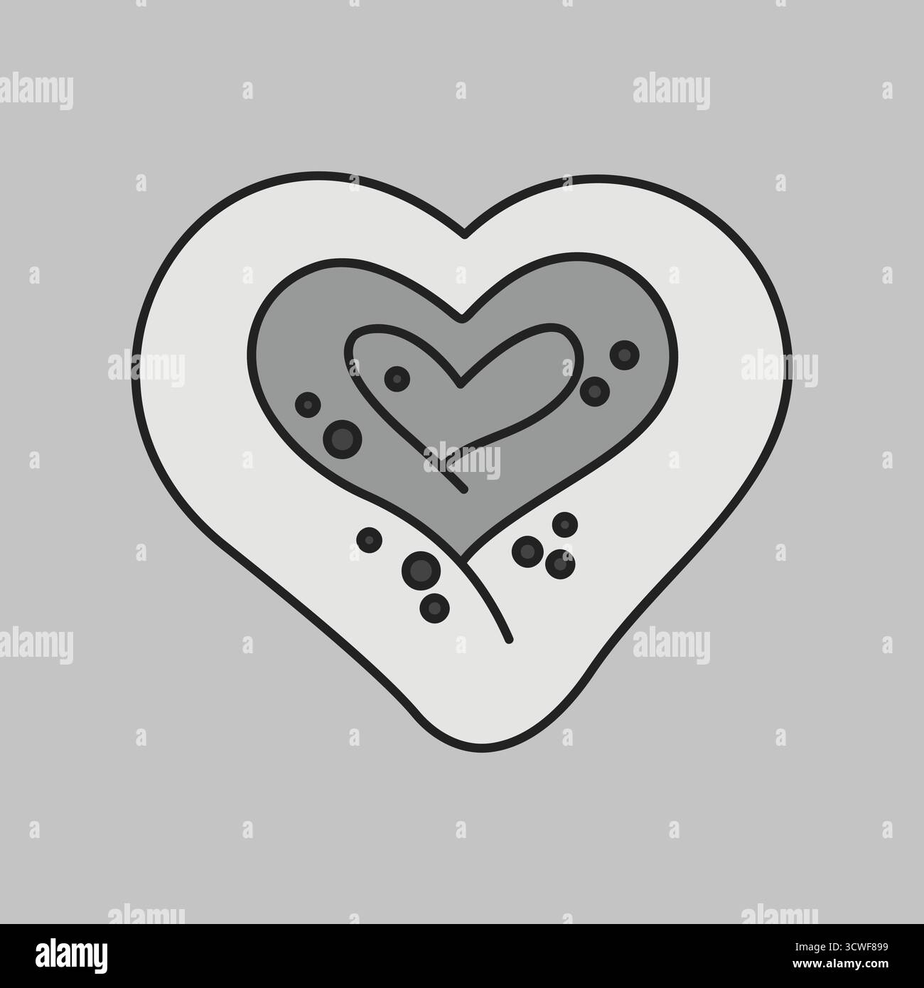 Ein einfaches Symbol für ein köstliches süßes Brötchen in Herzform. In einem klaren, modernen Graustufen-Stil gestaltet. Ideal für Menüs, Valentinstag-Designs Stock Vektor Ein einfaches Symbol für ein köstliches süßes Brötchen in Herzform. In einem klaren, modernen Graustufen-Stil gestaltet. Ideal für Menüs, Valentinstag-Designs Stock Vektor