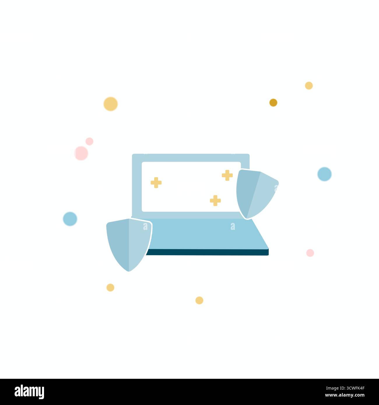 Flache Abbildung eines Computer- und Techniksicherheitskonzepts Laptops Stockfoto