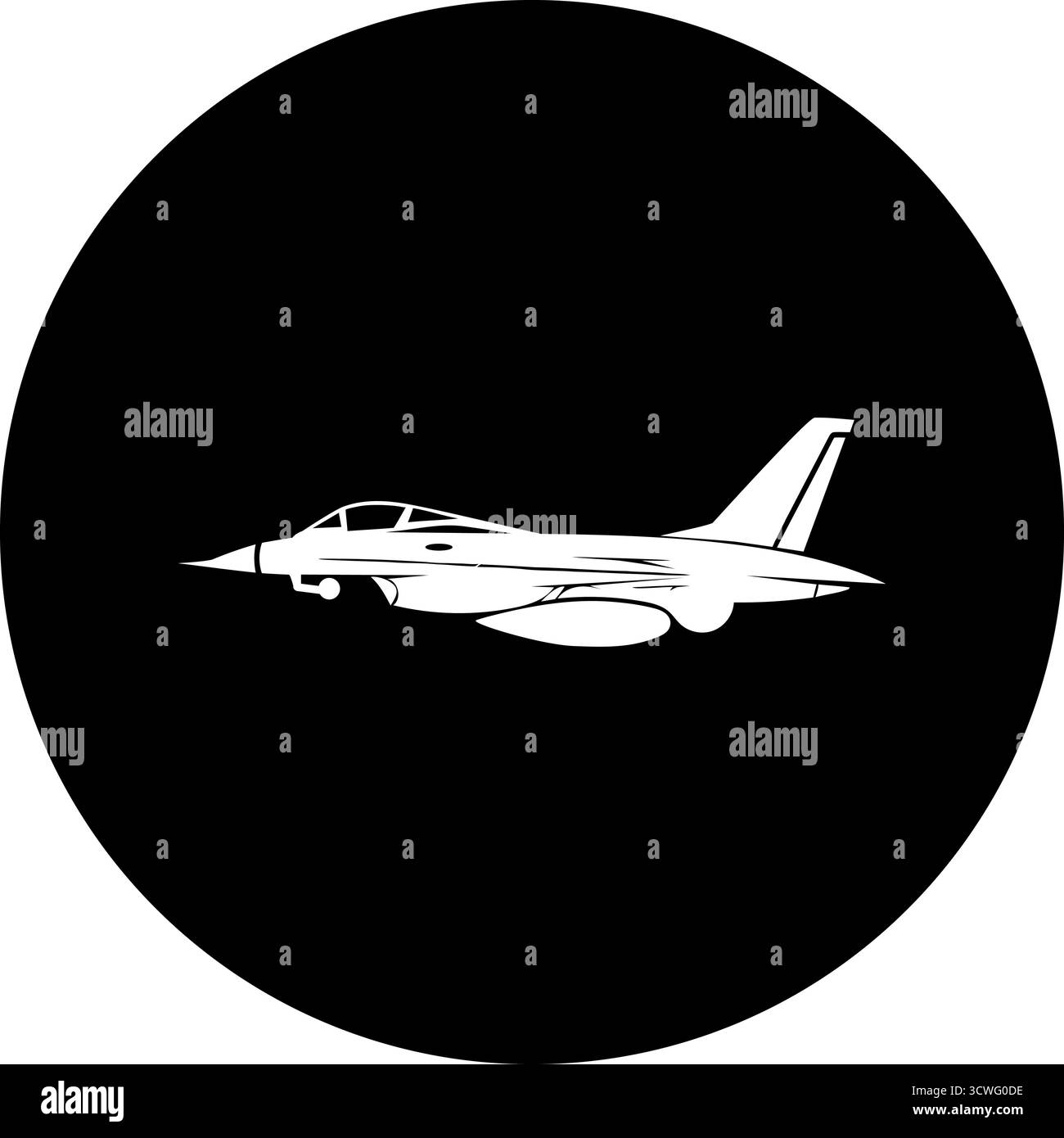 Symbol des Militärjets im schwarzen Kreis Stock Vektor
