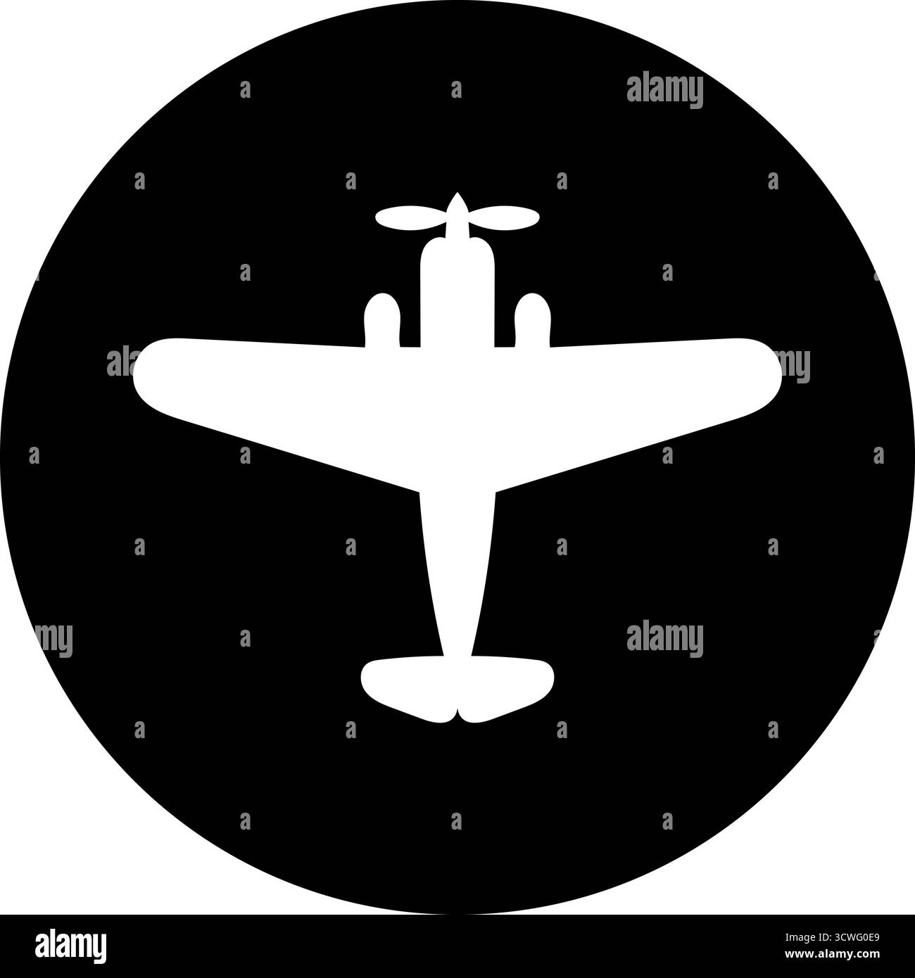 Propellerflugzeug Draufsicht Symbol in schwarzem Kreis Stock Vektor
