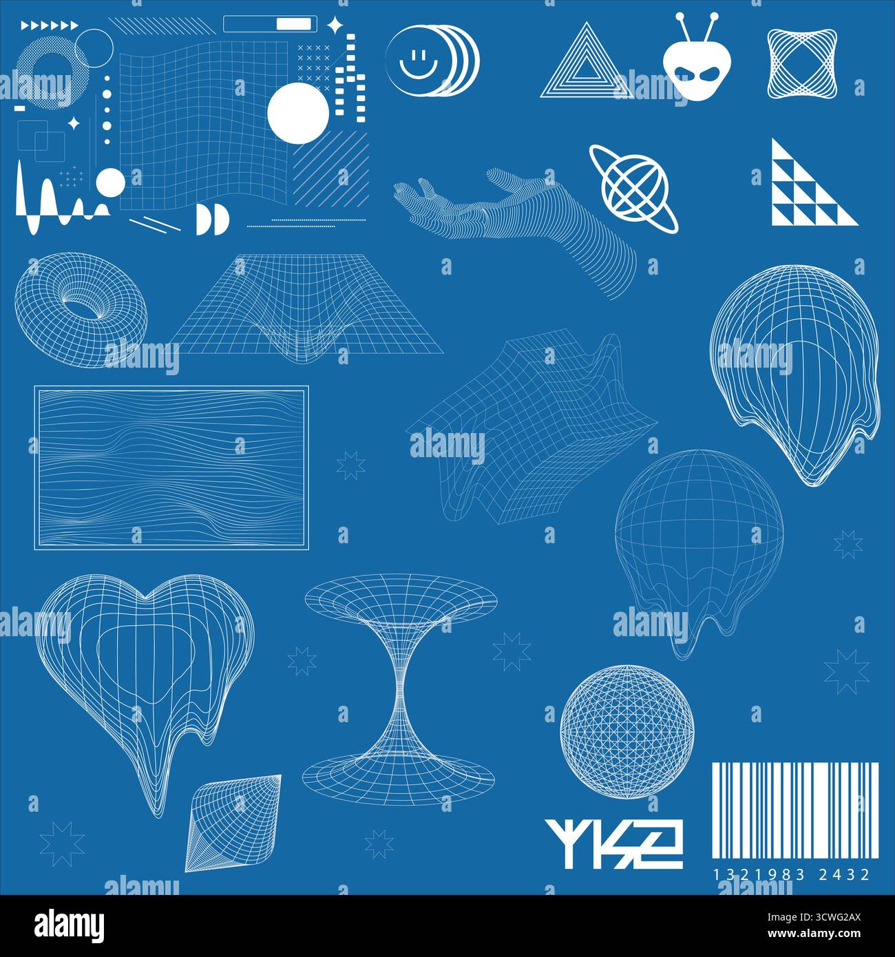 Futuristische Schriftgrafik – Cyberpunk Sci-fi-Schriftzug mit HUD- und Y2K-Elementen für Streetwear & Merch Stock Vektor