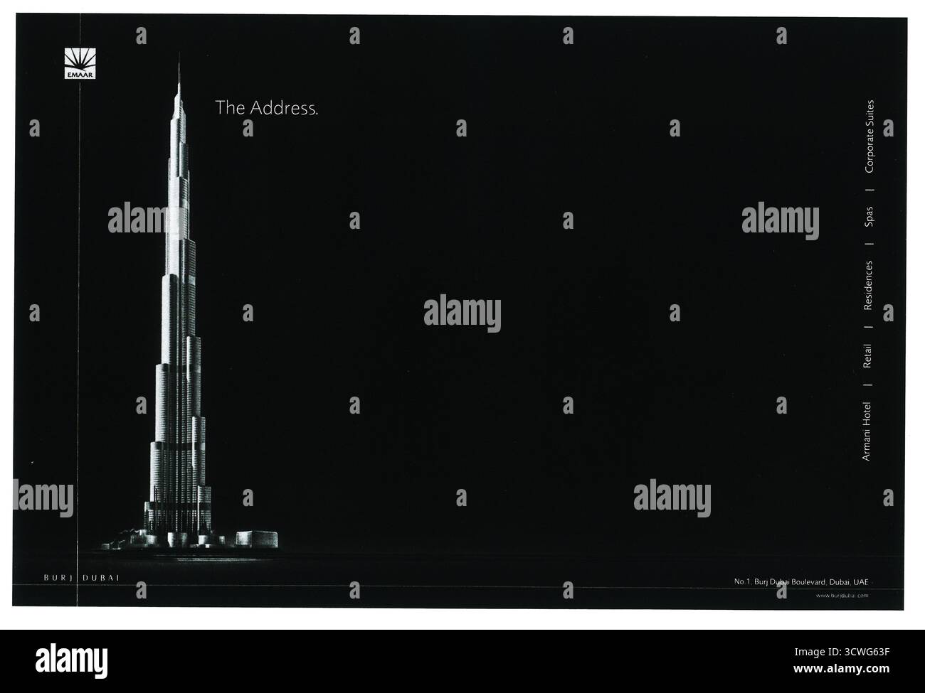 2005 Burj Khalifa Promo, ein Wolkenkratzer in Dubai, Vereinigte Arabische Emirate. 2010 fertiggestellt, das höchste Gebäude der Welt A Stockfoto