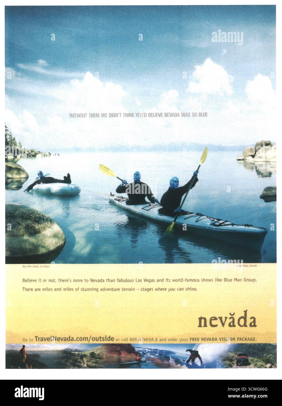 2008 Tourismusanzeige in Nevada, in der Outdoor-Abenteuer mit Kajaktouren vorgestellt werden Stockfoto