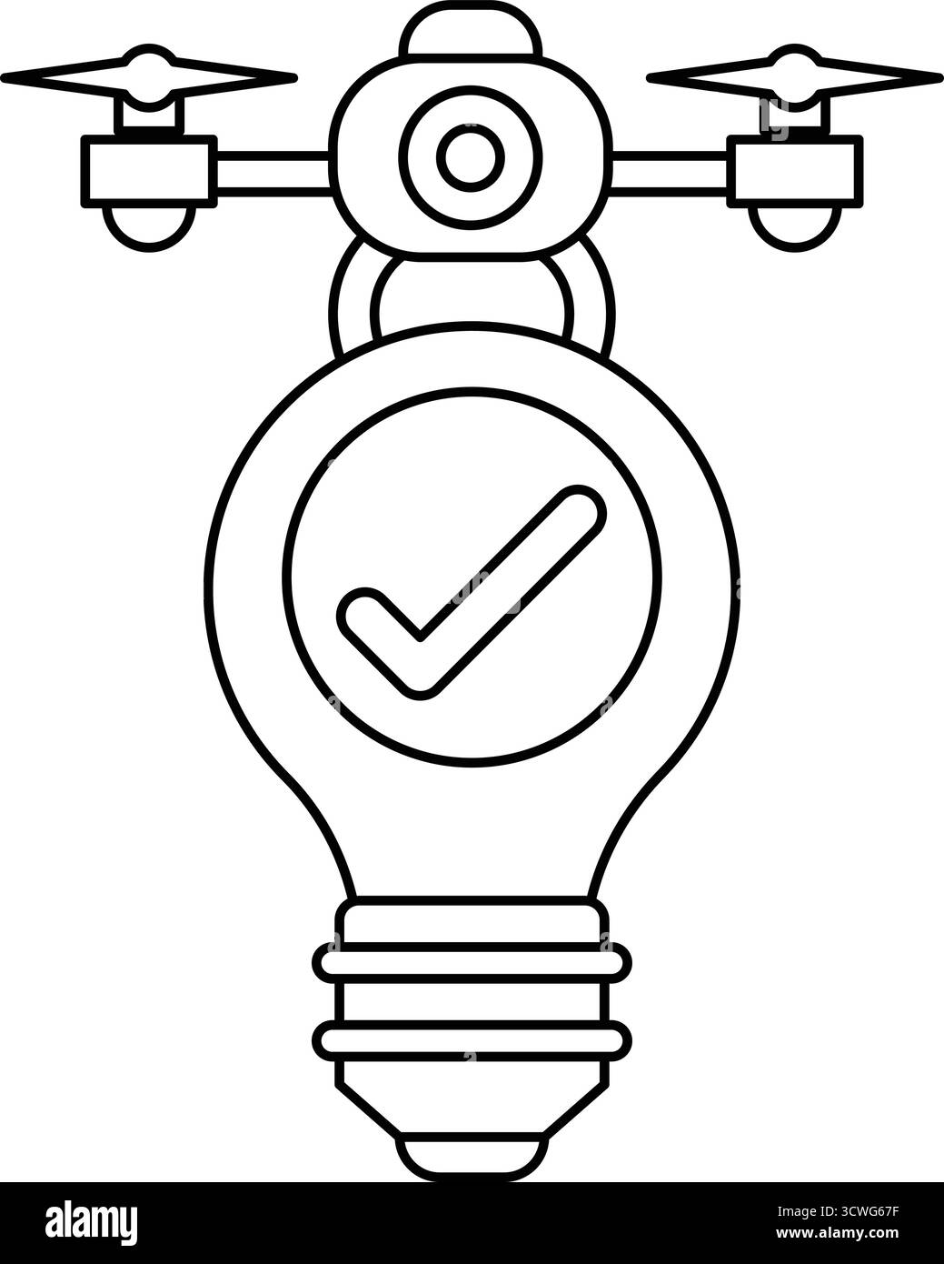 Eine Glühlampe mit einem Häkchen darauf. Die Glühbirne ist ein Symbol für eine Idee oder einen Gedanken. Das Häkchen stellt die Genehmigung oder Validierung der Idee dar Stock Vektor Eine Glühlampe mit einem Häkchen darauf. Die Glühbirne ist ein Symbol für eine Idee oder einen Gedanken. Das Häkchen stellt die Genehmigung oder Validierung der Idee dar Stock Vektor