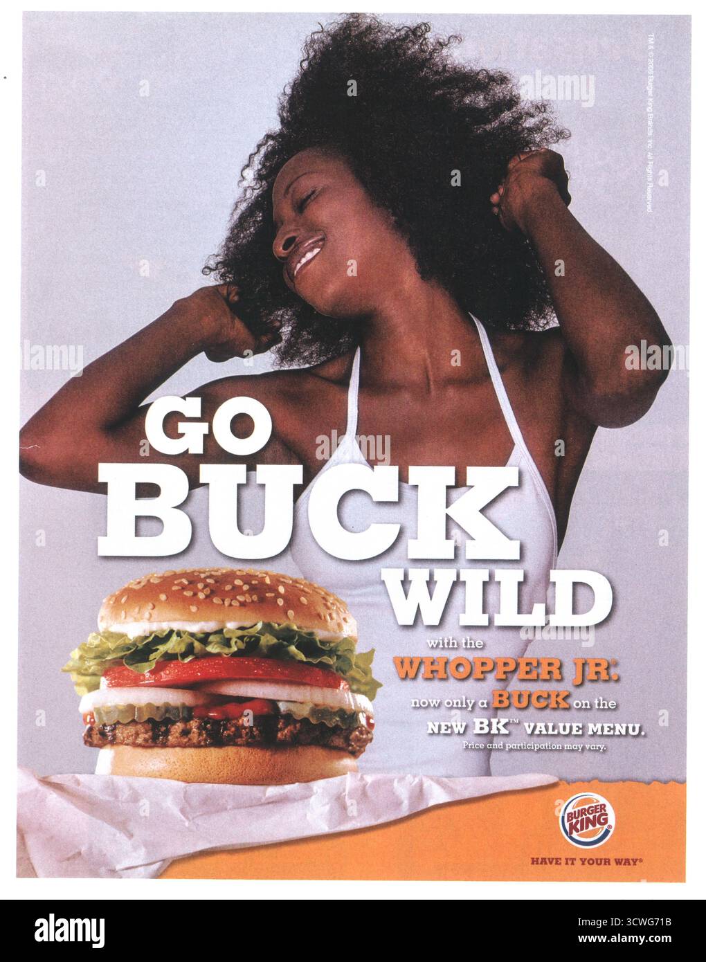 2006 Burger King Werbespot, „Go Buck Wild with Whopper Jr.“ Stockfoto