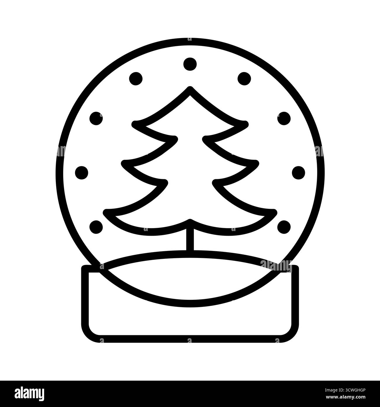 Schneekugel Umrissvektor mit Weihnachtsbaum innen, perfekt für Winterillustration, Karten oder festliches Webdesign. Stock Vektor