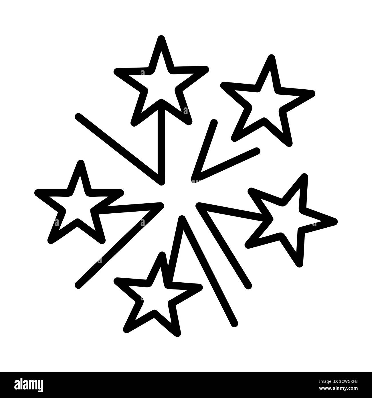 Minimalistisches Weihnachtsfeuerwerk umrahmt die Ikone im festlichen Stil, perfekt für Winterfestdekorationen, Poster, Karten und Webdesign. Stock Vektor
