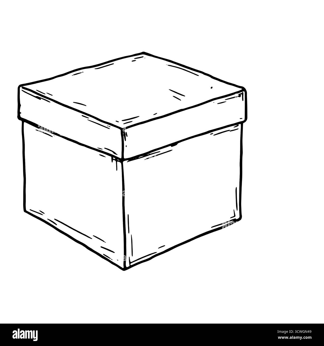Pappschachteln, Skizze. Vektorabbildung. Verpackung für ein Geschenk, Aufbewahrung von Dingen, isoliert auf weißem Hintergrund. Das Konzept des Urlaubs, sauber Stock Vektor