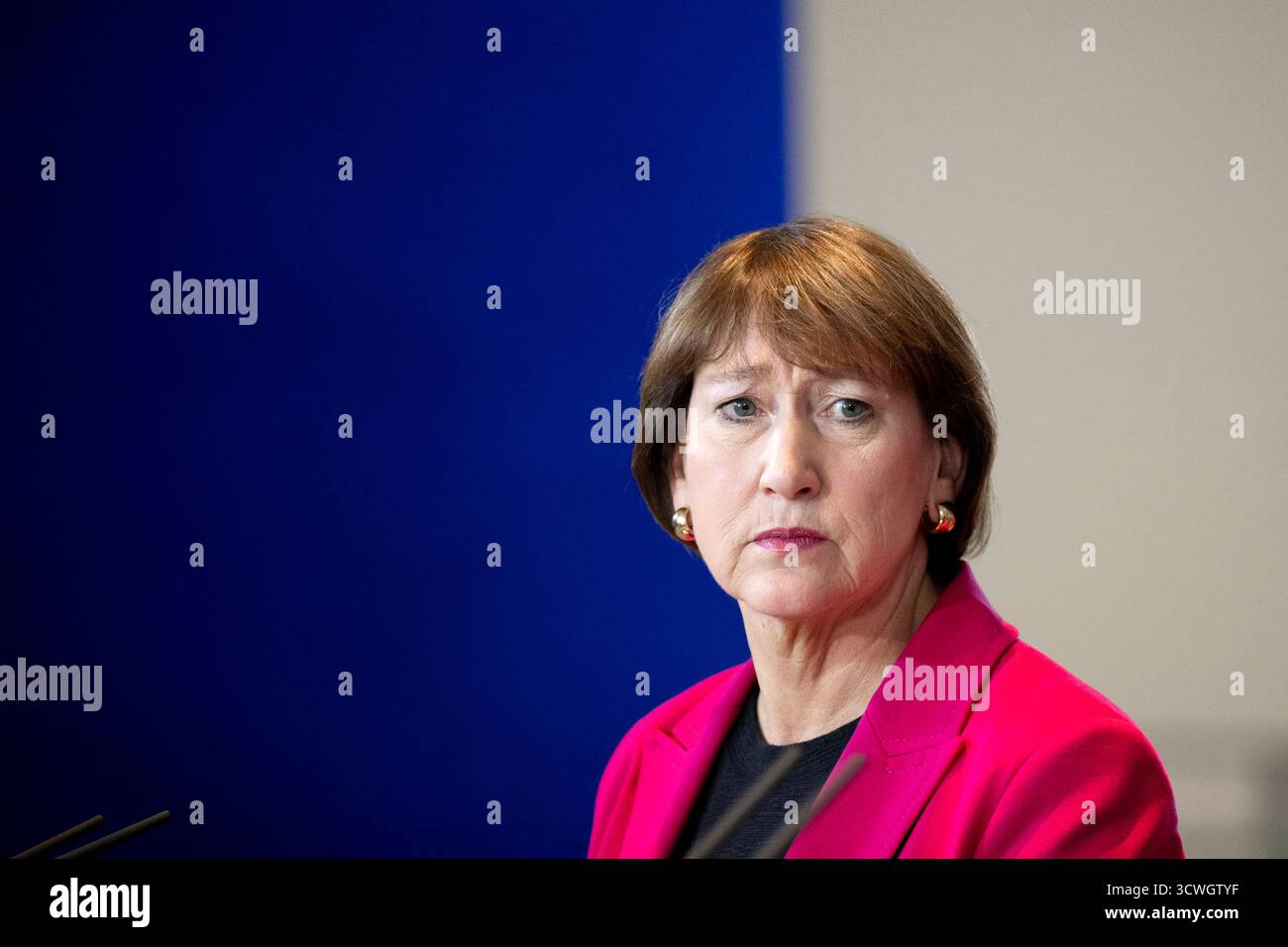 Hildegard Müller - Autogipfel DEU, Deutschland, Allemande, Berlin, 09.10.2025 Hildegard Mueller , Müller Praesidentin vom Verband der Automobilindustrie VDA waehrend der Pressekonferenz nach dem sog. Autogipfel zur Zukunft der deutschen Wirtschaft und der Autoindustrie mit Vertretern der Automobilindustrie und Gewerkschaften im Kanzleramt in Berlin Deutschland en: Hildegard Müller , Präsidentin des Verbandes der Automobilindustrie VDA während der Pressekonferenz nach dem sogenannten Auto Summit zur Zukunft der deutschen Wirtschaft und der Automobilindustrie mit Vertretern der Th Stockfoto